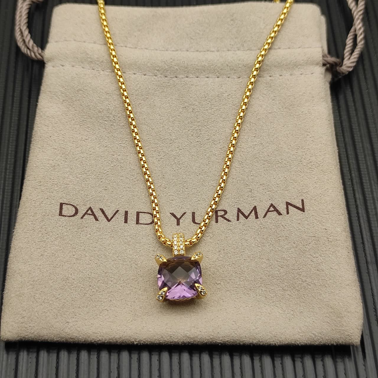 David Yurman Gold Chain with Purple Stone Pendant